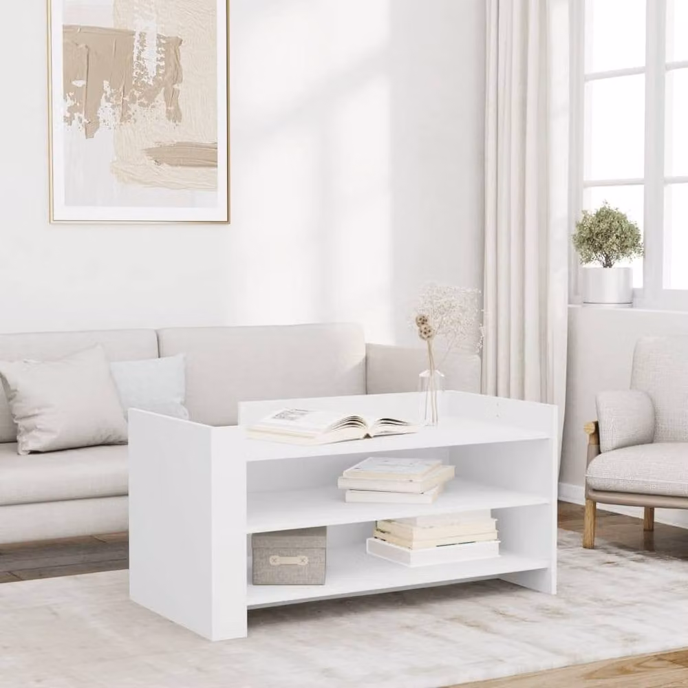 Berkfield Home Durable White Rectangular Coffee Table in Engineered Wood W/D/H: 100 x 50 x 50 cm