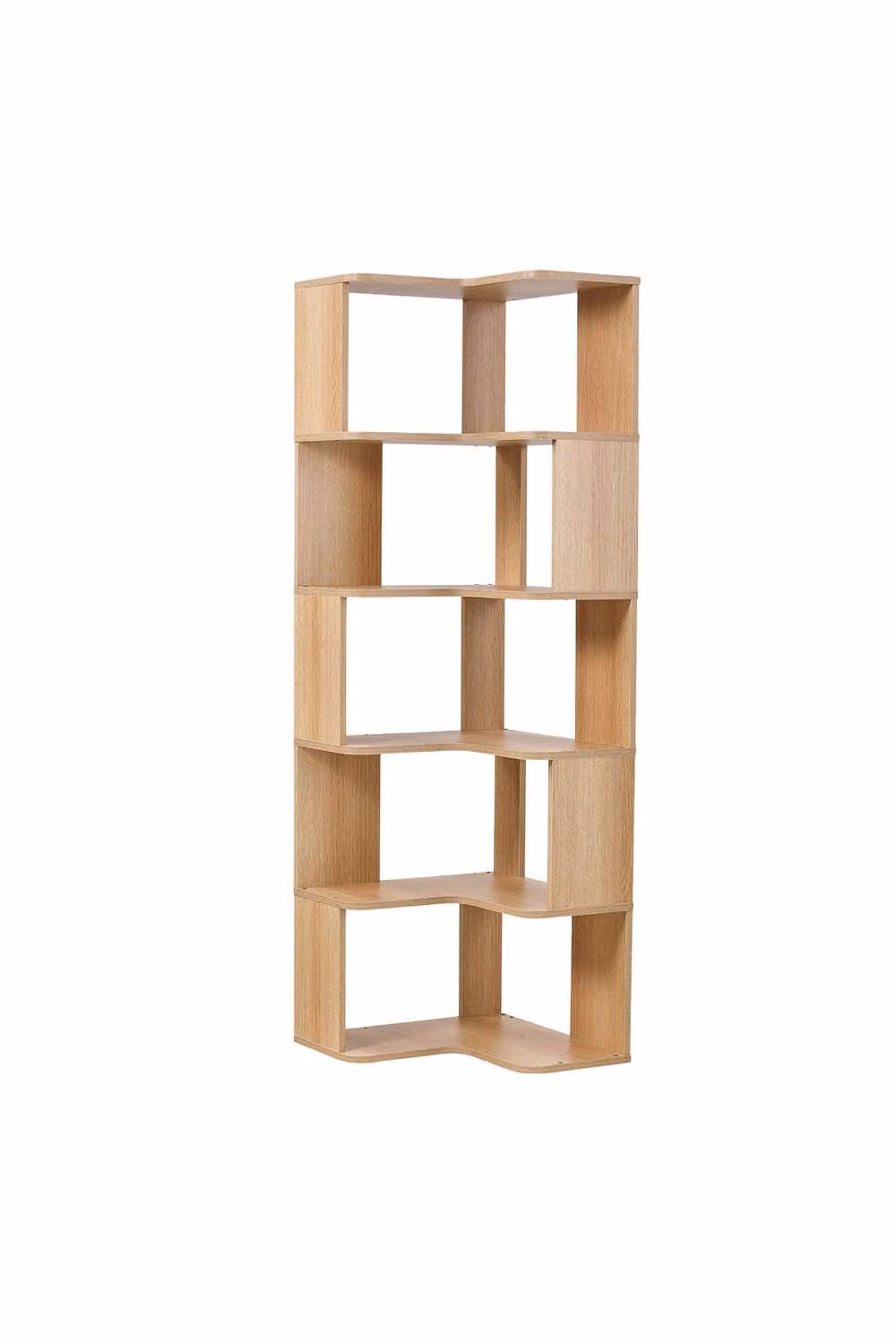 Living and Home 5-Tier L-shaped Corner Wooden Storage Shelf in Light Oak – 3