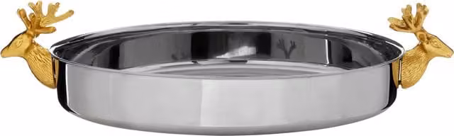 Orsina Mixology Atholl Round Serving Tray in Silver and Gold with Stainless Steel and Glass Details