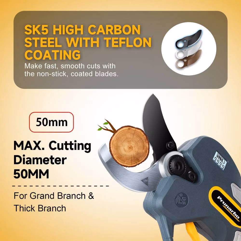 Prunarbo Powerful Electric Secateurs Kit with 2 x 4.0Ah Rechargeable Batteries, Multicolour – 2