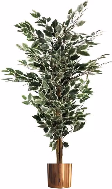 Leaf 130cm Artificial Variegated White and Green Ficus Tree with Copper Planter in Green – 1
