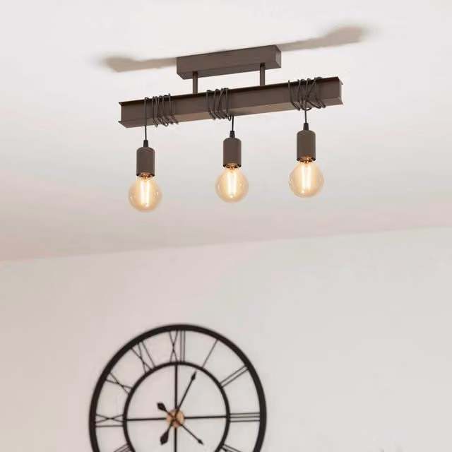 Eglo Townshend 4 Industrial Metal Pendant Light in Brown with 3-Light Bar Design and Height Adjustable Suspension