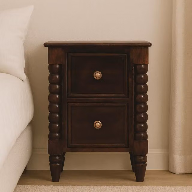 Artisan Furniture Spindle Winewood Nightstand in Brown Mango Wood