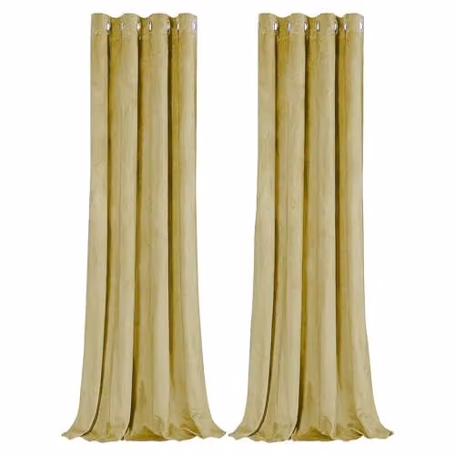 Happy Homewares Yellow Velvet Blackout Eyelet Curtains, 2 Panels, W: 117 cm, Drop: 137 cm – 1