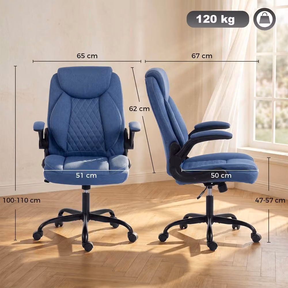 STILVORA Blue Fabric Office Chair with Flip-Up Armrests, W: 120 cm, D: 47 cm – 3