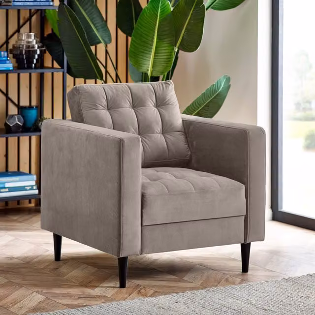 FurnitureboxUK Juno Velvet Sofa in Mink with Solid Wood Frame and Scatter Cushions