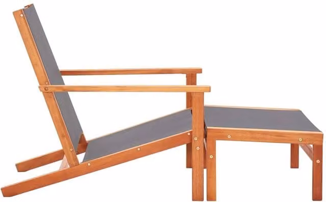 Berkfield Home Grey Garden Chair with Footrest made from Solid Eucalyptus Wood and Textilene – 1