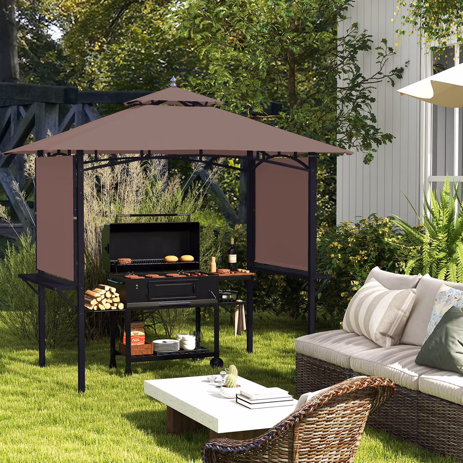 Outsunny Coffee Waterproof BBQ Tent Camping Picnic Gazebo Marquee Shelter, W: 250 cm, D: 150 cm, H: 255 cm – 2