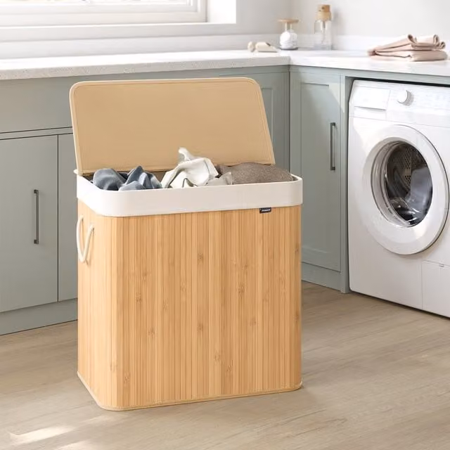 SONGMICS 150 L Laundry Basket with Lid and Removable Fabric Bag, Grey