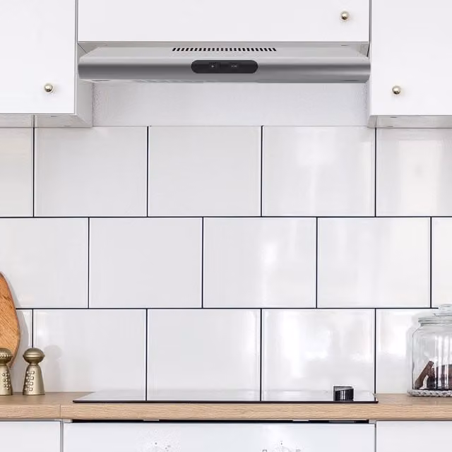 Statesman Visor Cooker Hood in Silver Stainless Steel and Aluminium, Wall Mounted, Exhaust Type
