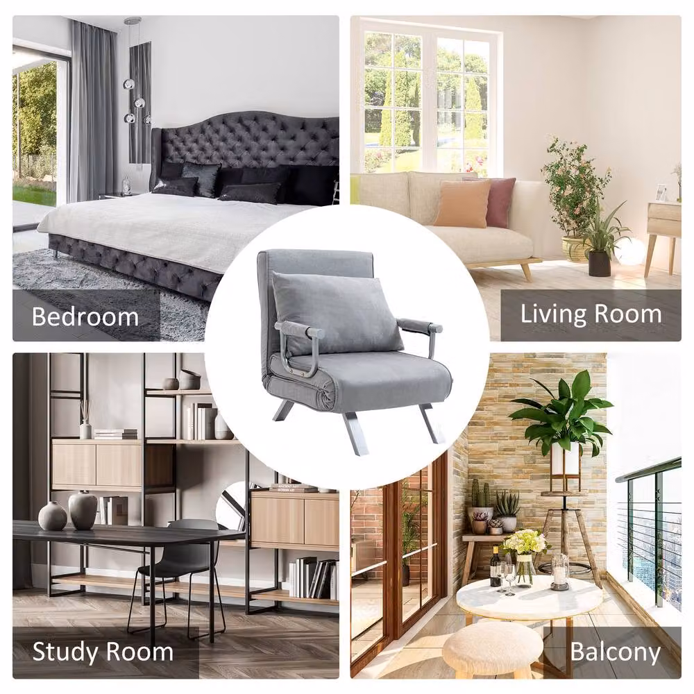 STILVORA Single Sofa Bed with Adjustable Back in Grey Microfibre Fabric – 6