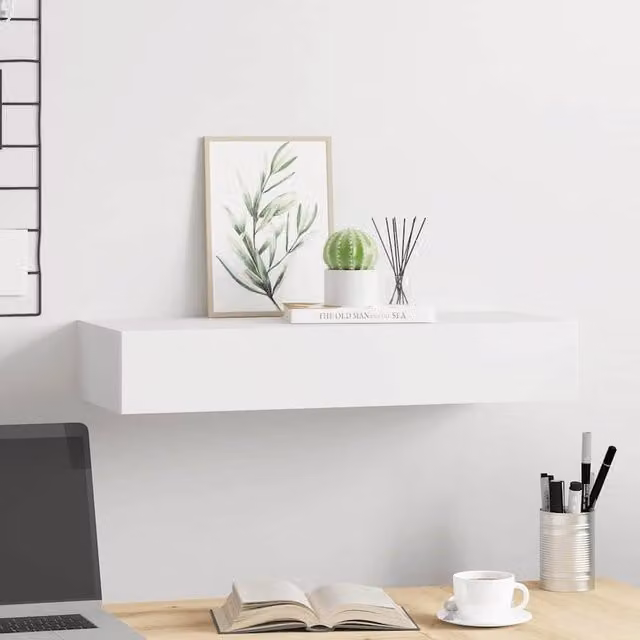 Berkfield Home Elegant Wall-mounted Drawer Shelf in White, W: 60 cm, D: 23.5 cm, H: 10 cm