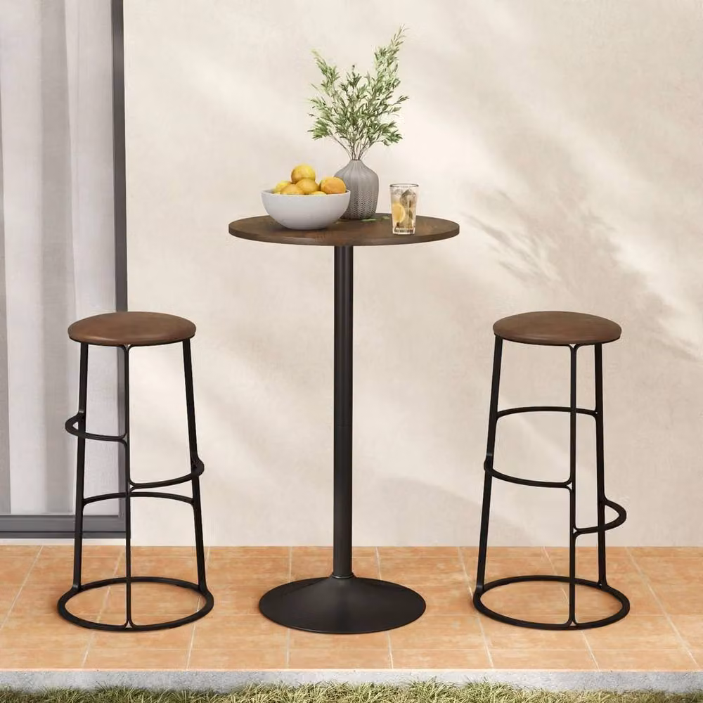 EONLION Round Top Pub and Bar Bistro Table in Brown, Diameter: 100 cm – 4