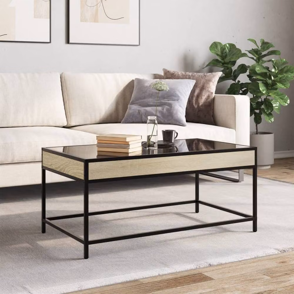 Berkfield Home Infinity LED Coffee Table in Sonoma Oak and Brown, W: 90 cm, D: 50 cm, H: 41 cm – 1