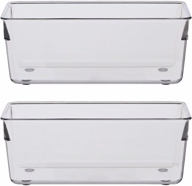 Orsina Set of Two Large Versatile Kitchen Organisers with Integrated Handles, Transparent Plastic Storage Boxes