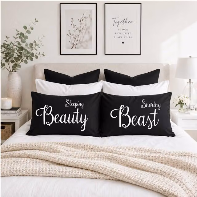 60 Second Makeover Sleeping Beauty Snoring Beast Black Cotton Pillowcases – 1