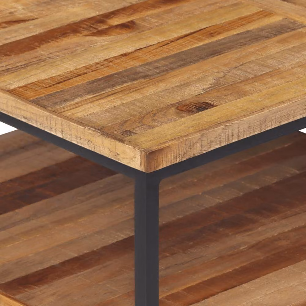 Berkfield Home Beautiful Coffee Table in Brown Reclaimed Teak and Metal, W/D/H: 90 x 50 x 39 cm – 3