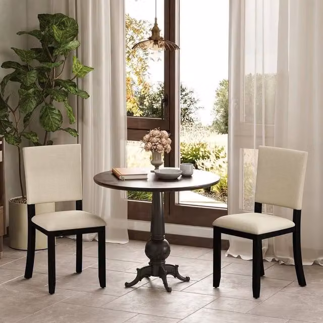 EONLION Set of 2 Modern Upholstered Dining Chairs in Beige with Rubberwood Frame