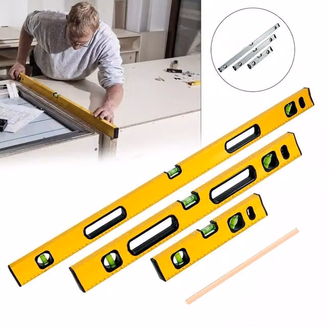 Hinsinc Magnetic 3 Piece Builders Spirit Level Set in Yellow, Lengths: 300 mm, 600 mm, 1000 mm