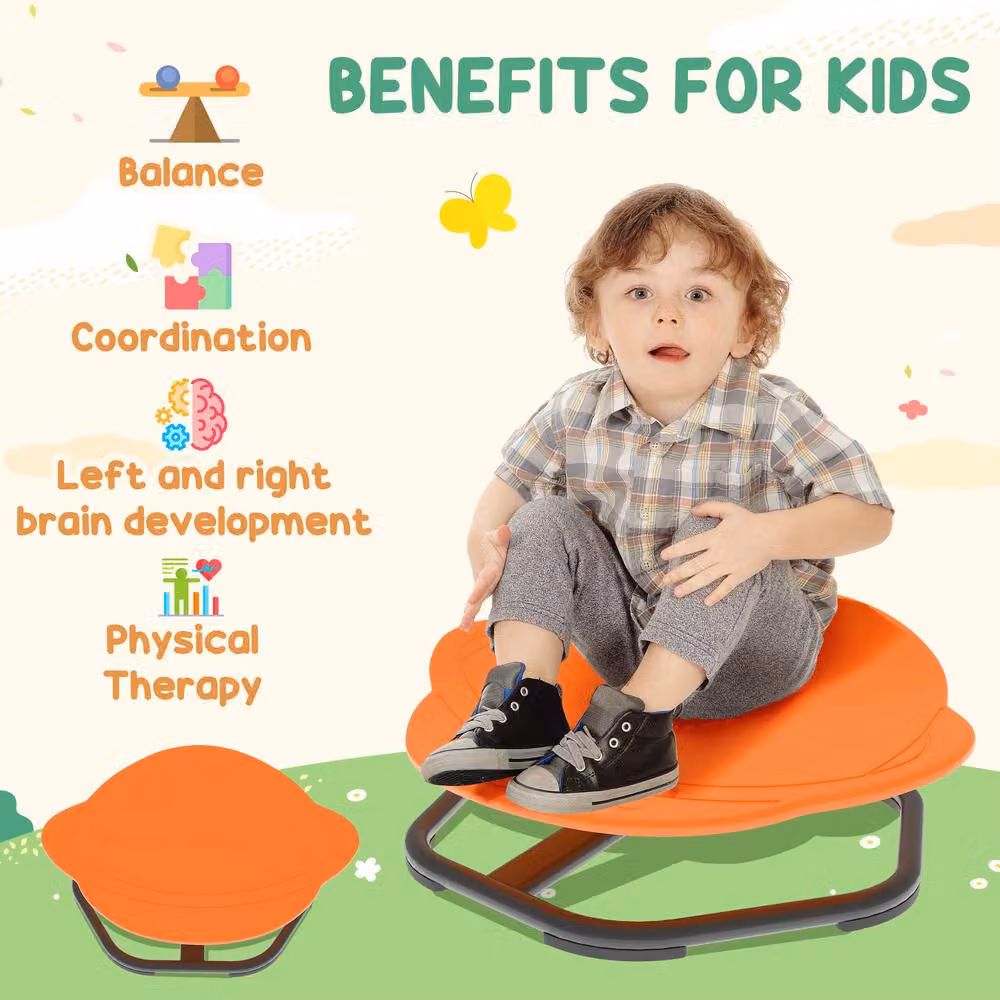 STILVORA Kids' 360 Degree Spinning Chair with Planet Design in Orange – 4