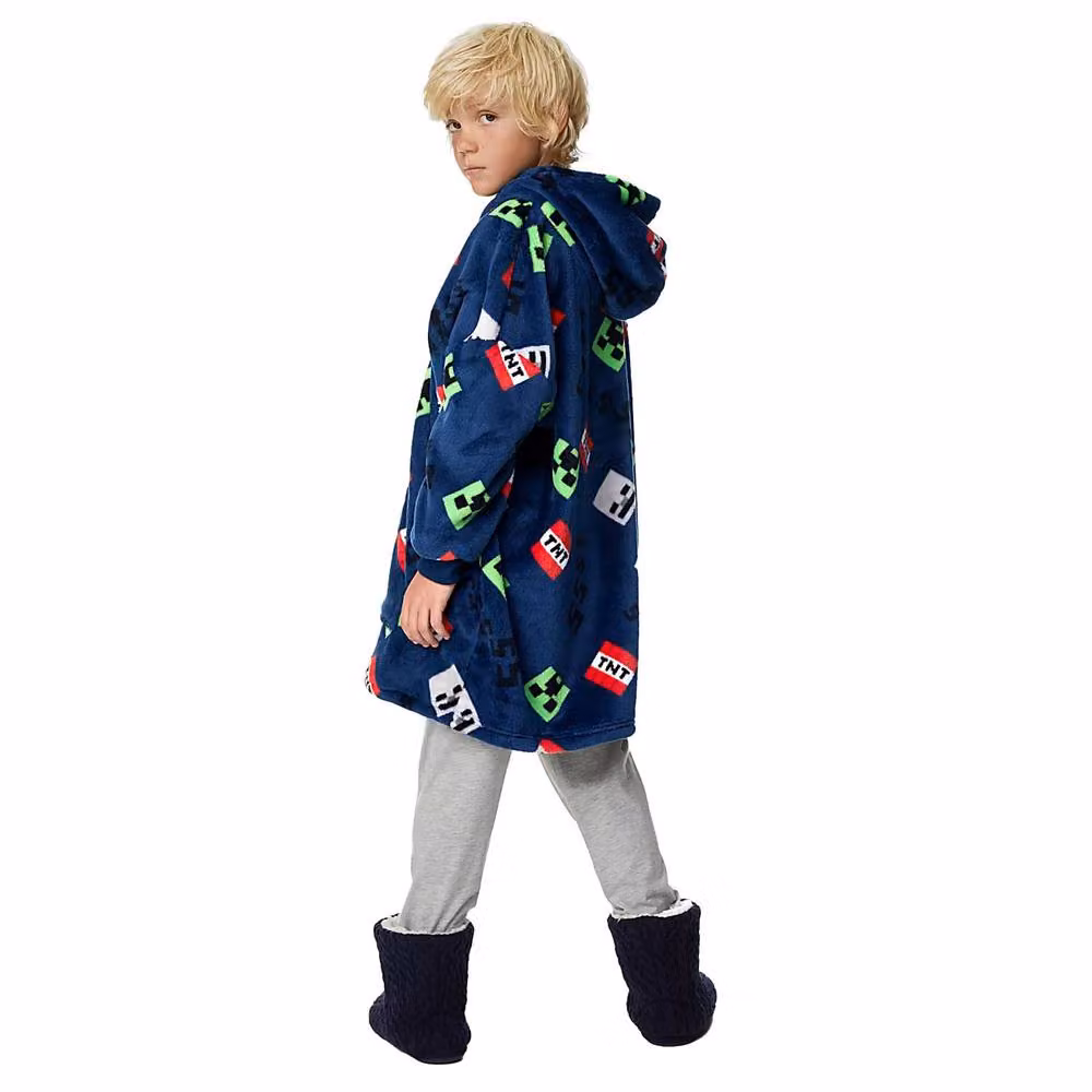 Minecraft Icons Unisex Sherpa Fleece Oversized Hoodie Blanket in Navy Blue – 3