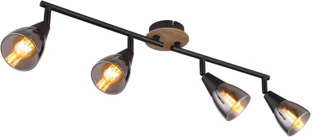 Netlighting Mubby Ceiling Spotlight Bar in Black with Smoke Glass Shades, 4x E14
