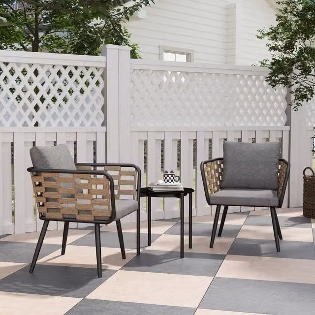 Outsunny 3 Piece Modern Rattan Bistro Set with Washable Cushions in Black