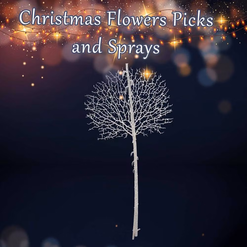 VFM e-Store White Christmas Glitter Floral Stem Decoration W/H: 41 x 88 cm – 2