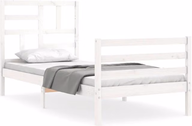 Berkfield Home Single Solid Pine Wood Bed Frame with Headboard in White