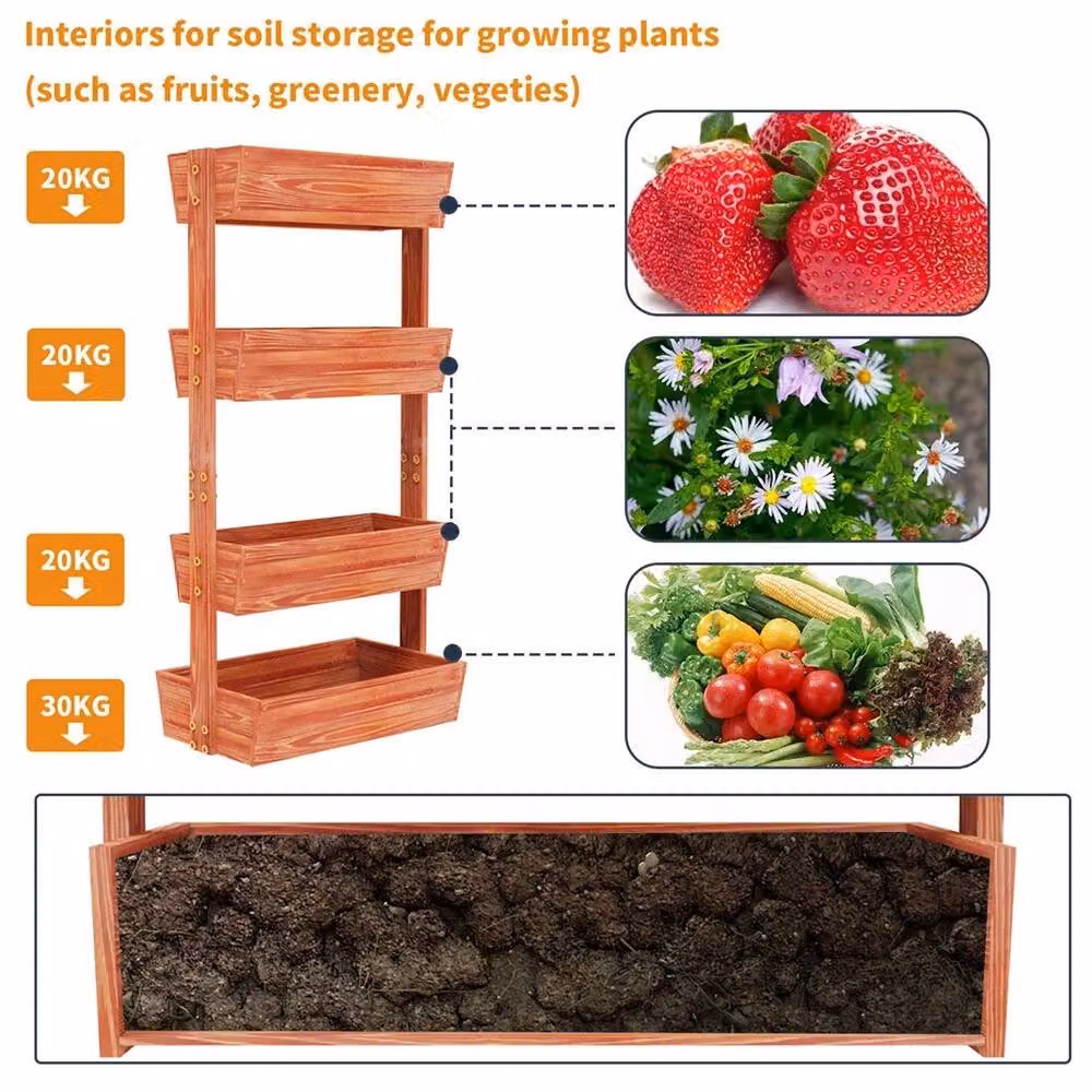 NESTLUNE Brown Raised Garden Bed Planter for Vegetables, Herbs and Flowers, W/D/H: 140 x 65 x 42 cm – 3