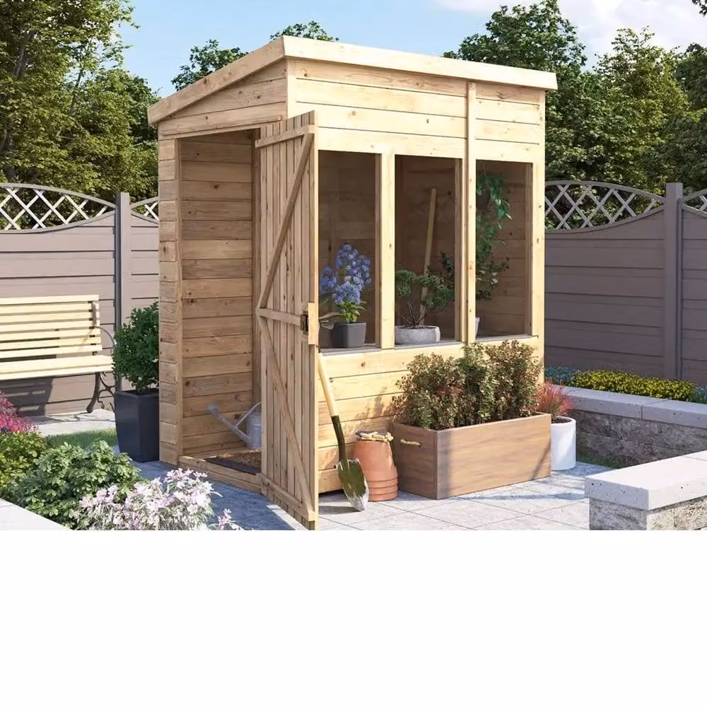 Dunster House Overlord Modular Wooden Potting Shed with Pent Roof, Brown, W: 120 cm, D: 180 cm, H: 209 cm – 7