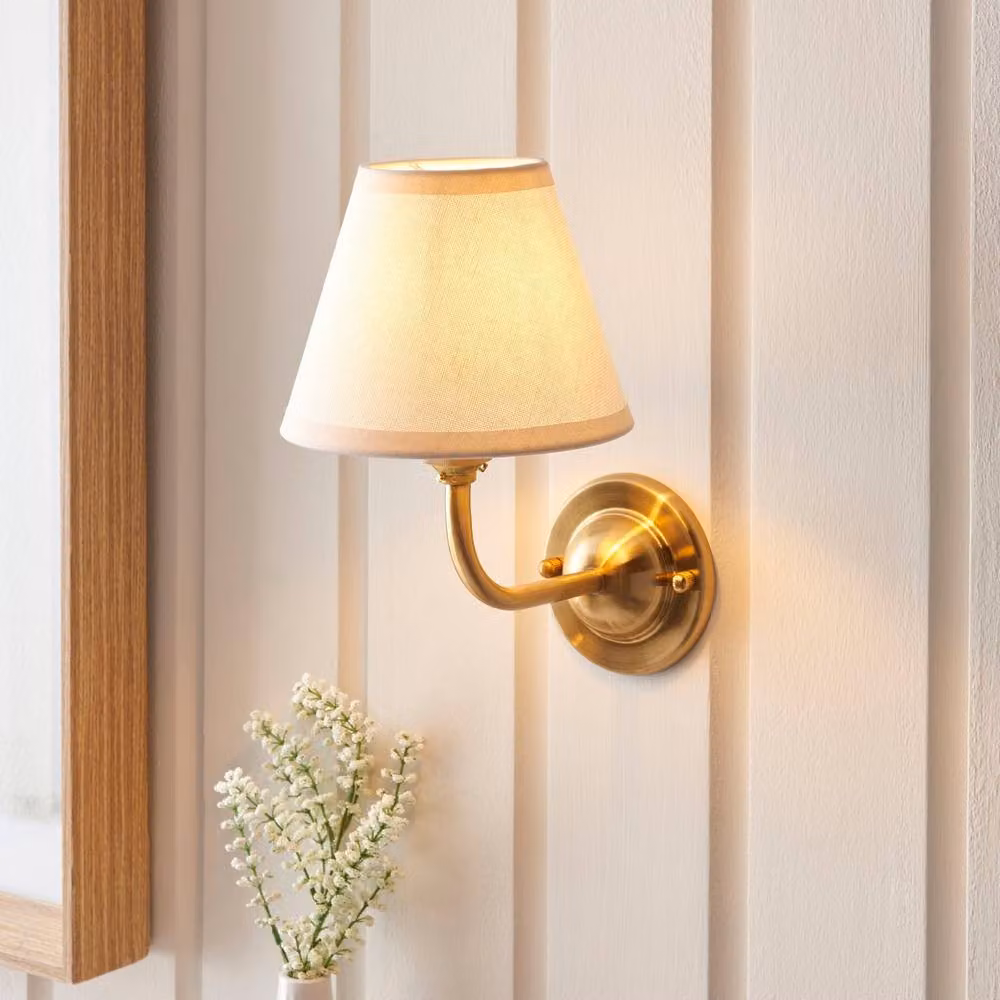 Netlighting Dome Arc Wall Light with White Fabric Ivy Shade and Gold/Brass Brass Finish, Diameter: 16 cm, B22 – 2