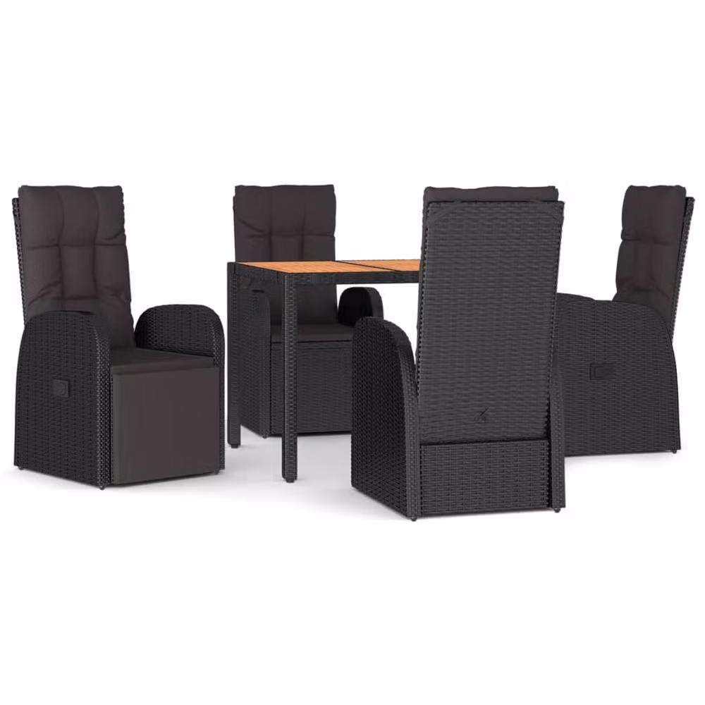 Berkfield Home Beautiful 5 Piece Garden Dining Set in Black Poly Rattan and Oiled Acacia Wood – 3