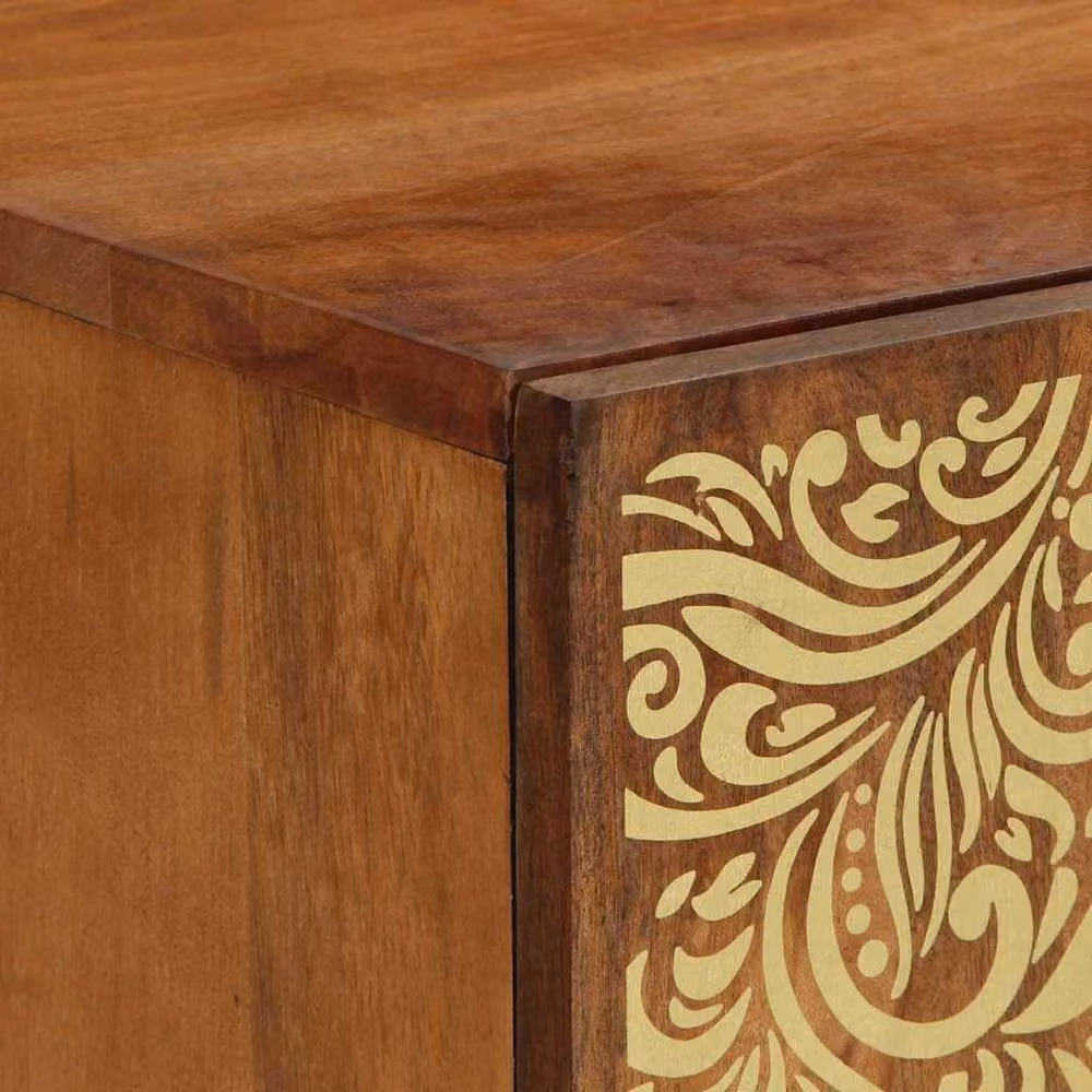 Berkfield Home Solid Mango Wood TV Cabinet in Brown and Gold, W/D/H: 105 x 33 x 46 cm – 4