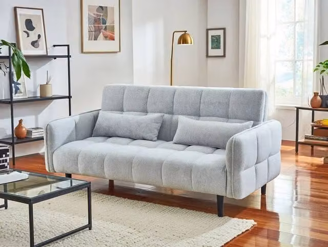 DS Living Bello 2 Seater Click Clack Sofa Bed in Silver Grey Fabric