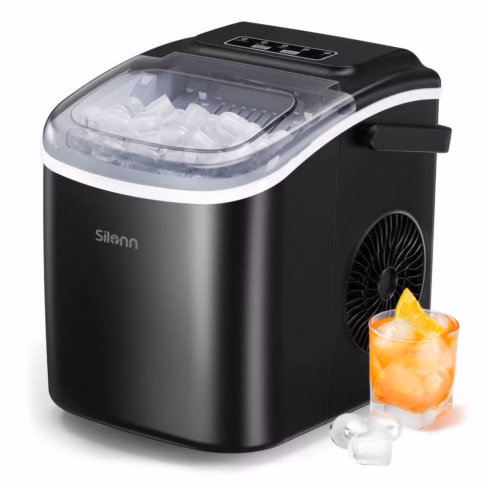 Silonn Countertop Ice Cube Maker with Self-Cleaning Function, Black and Transparent – 2