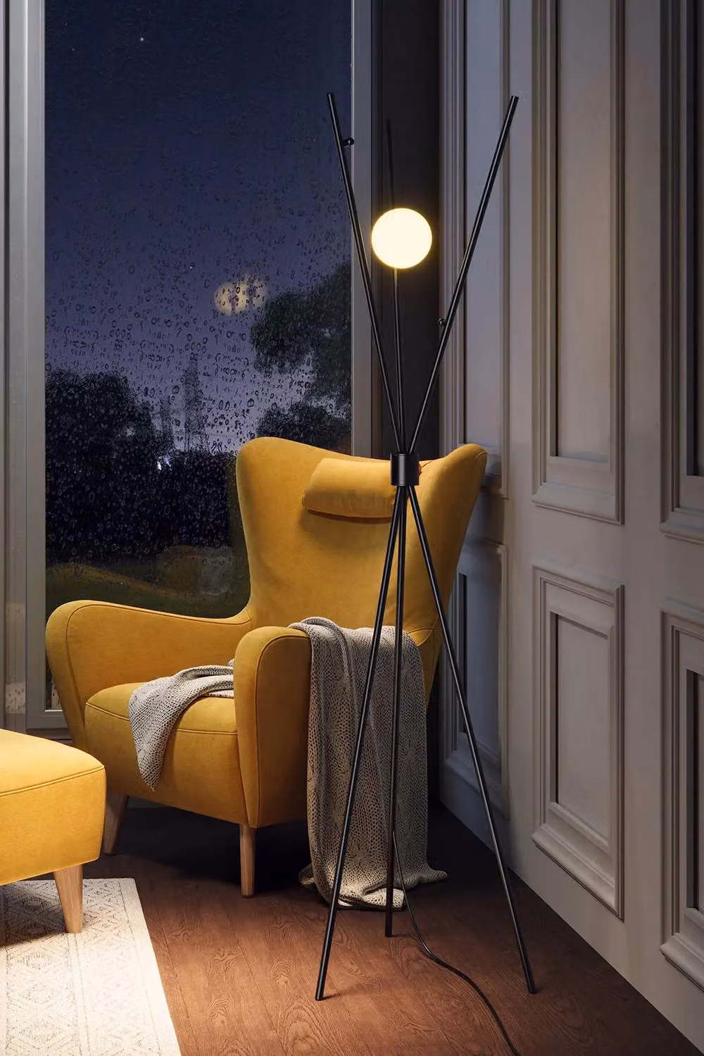Living and Home Metal Tripod Standing Floor Lamp with Plastic Lampshade in Black – 2