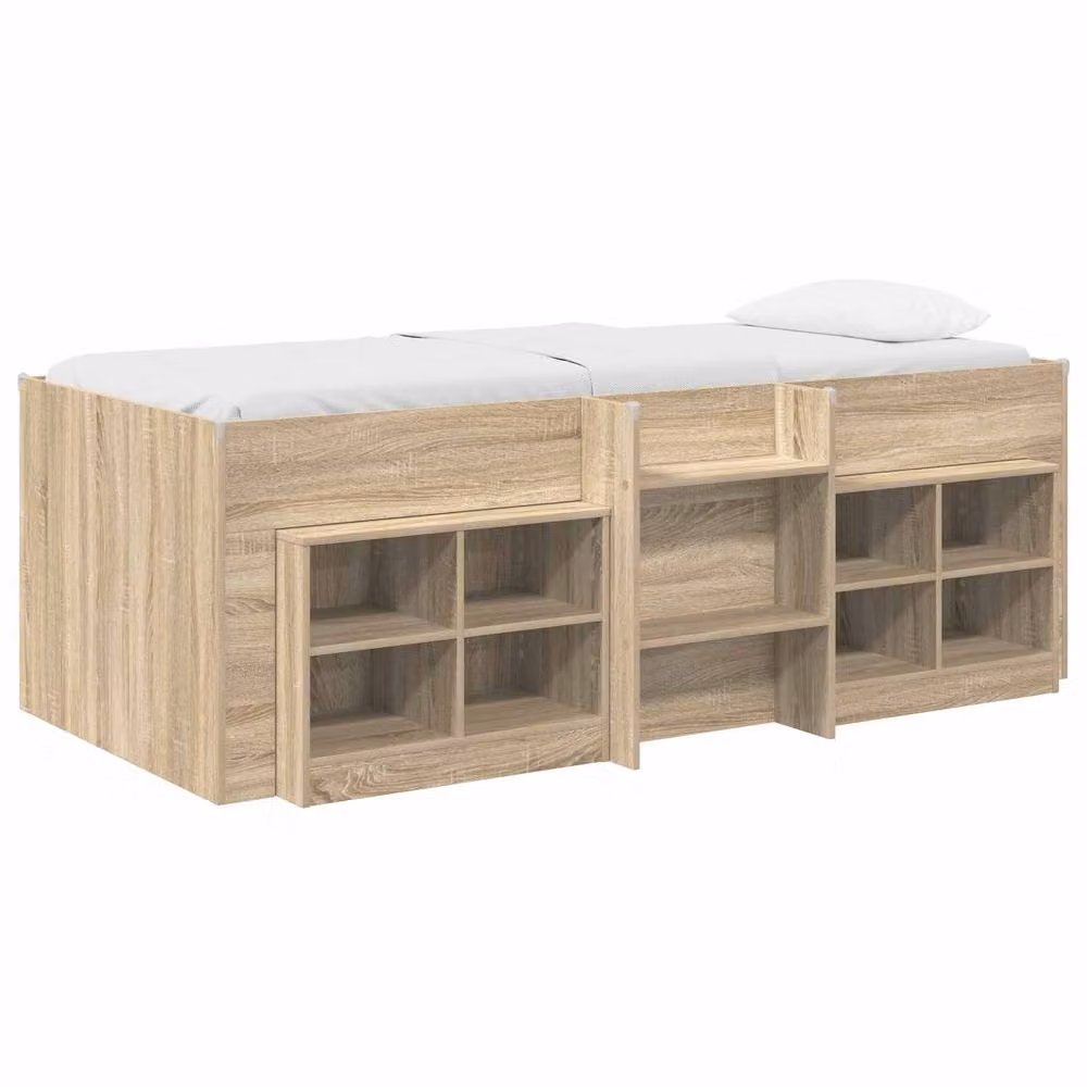 Berkfield Home Loft Bed Frame with Cabinet, 3-Piece Sonoma Oak Engineered Wood Set in Brown – 2