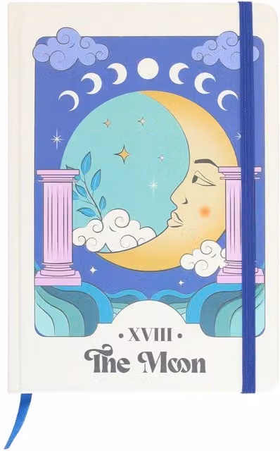 Something Different Celestial The Moon A5 Lined Hardcover Notebook with Elastic Closure in Blue, Yellow and Green