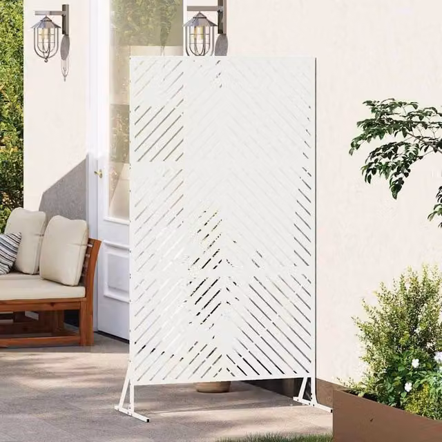 Berkfield Home White Steel Privacy Screen, W: 100 cm, D: 50 cm, H: 180 cm