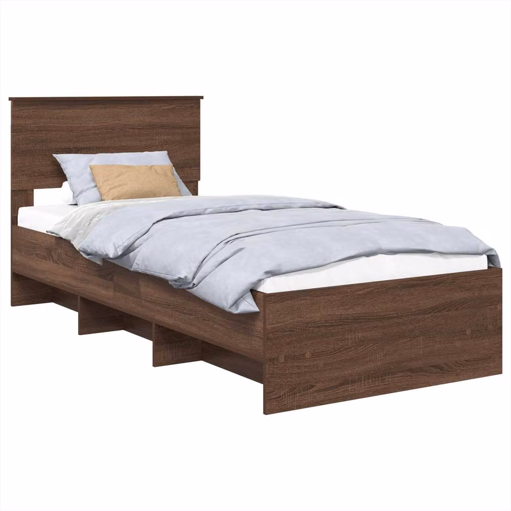 Berkfield Home Modern Bed Frame with Headboard in Brown Oak, W: 80 cm, L: 200 cm, Engineered Wood – 2