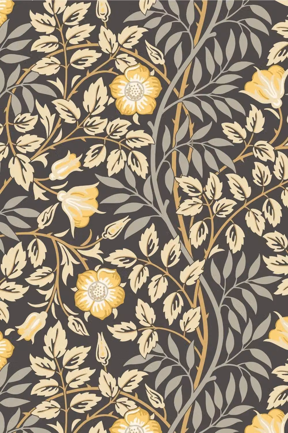 Hoopla Walls Rosehip Trail Matt Wallpaper in Charcoal Anthracite with Floral Botanical Art Nouveau Design – 2