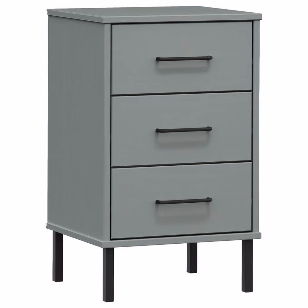 Berkfield Home Oslo Bedside Cabinet in Grey Solid Pine Wood with Metal Legs – 2
