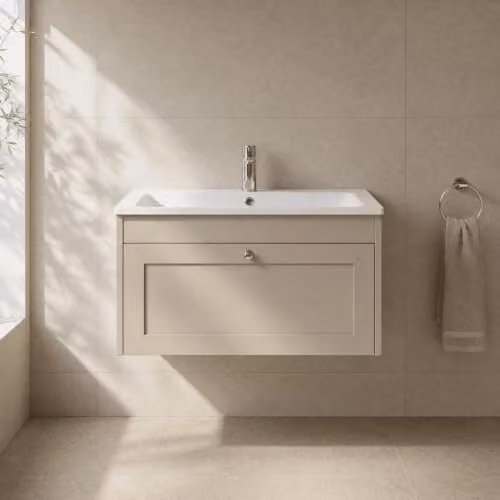 Balterley Wall Hung Single Drawer Vanity Unit with Rectangular Basin in Pebble Grey, W/D/H: 80.0 x 45.3 x 43.1 cm – 2