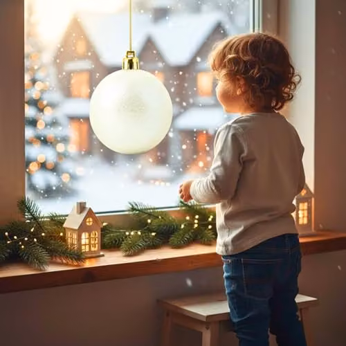 Shatchi White Glitter Christmas Bauble, 25cm Round Plastic Hanging Ornament – 7