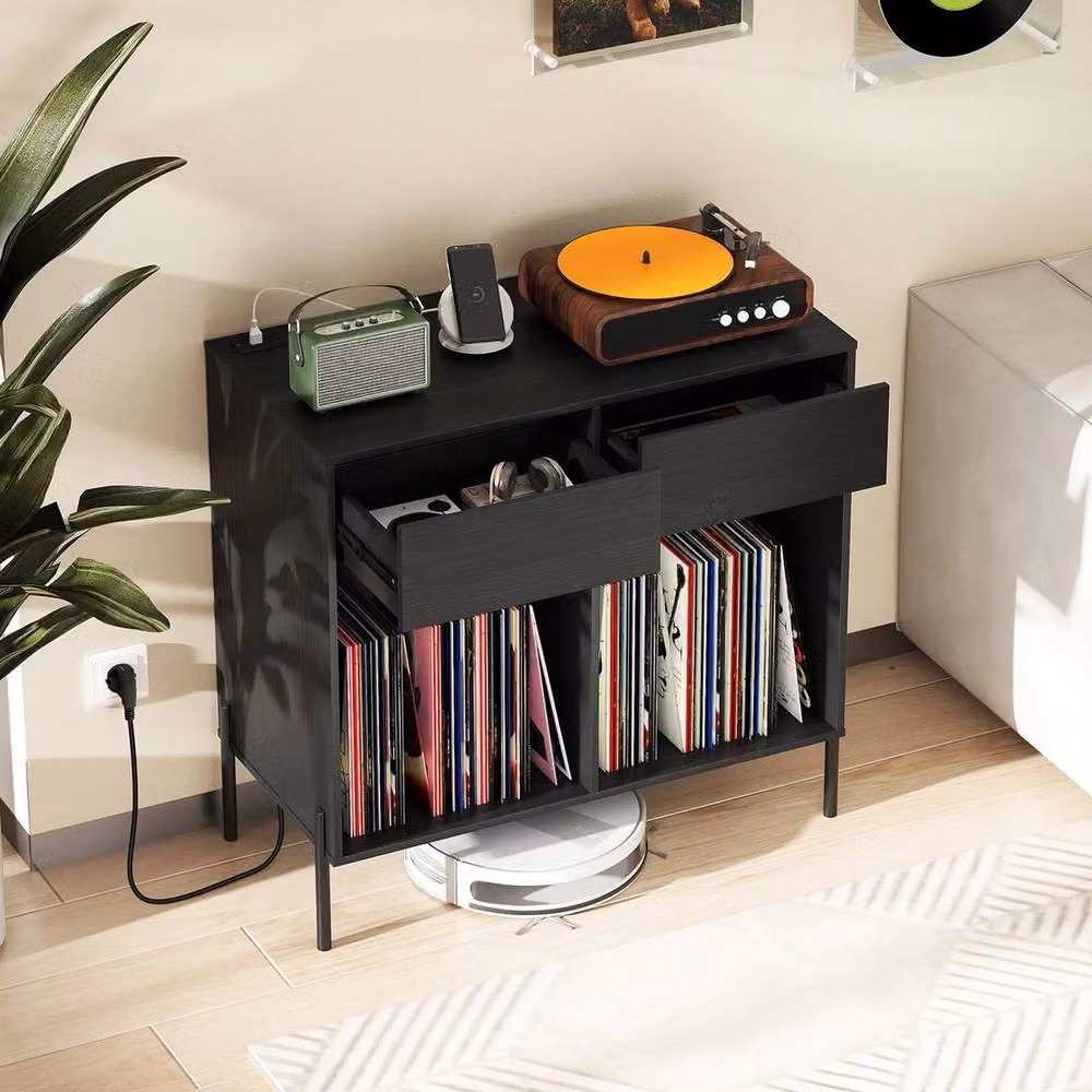 KORVIXA Wide Record Player Stand Turntable Cabinet in Black – 3