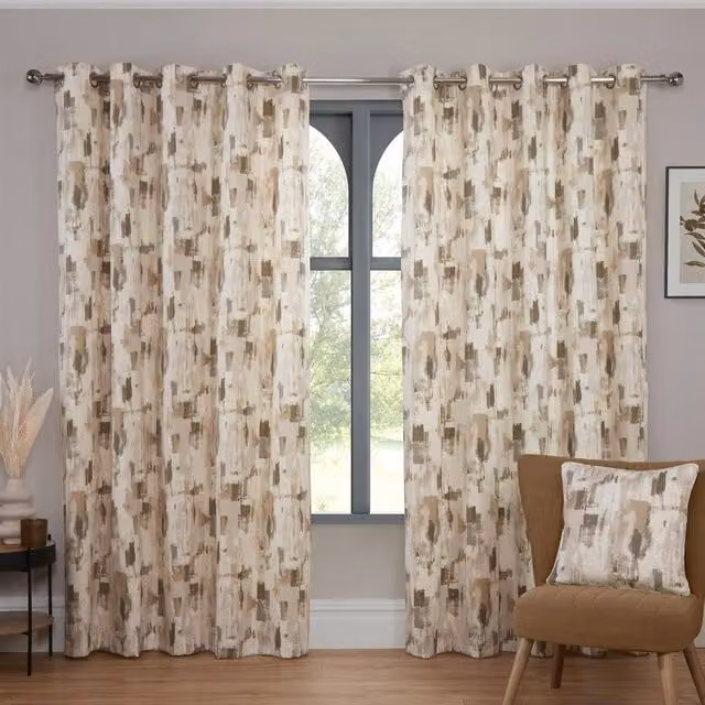 Sundour Bamford Brown Graphic Eyelet Curtains, Width: 168 cm, Drop: 137 cm