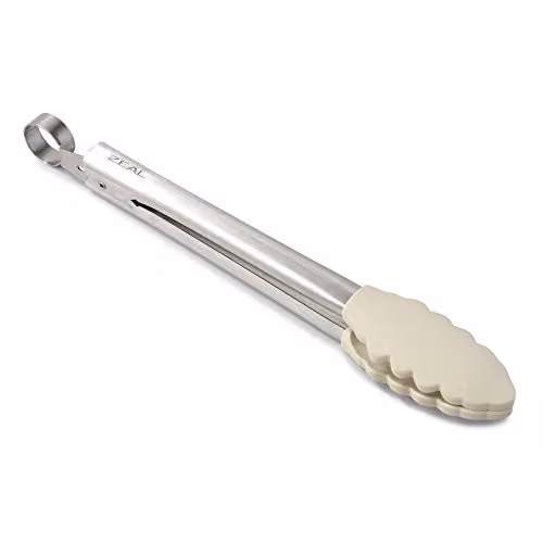 Zeal Silicone and Stainless Steel Non-Stick Tongs, Beige – 1
