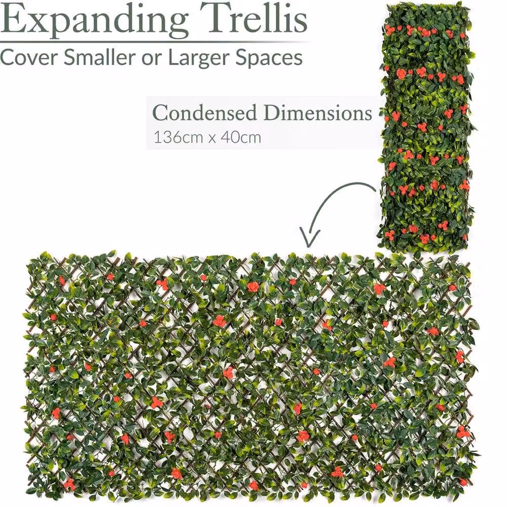 NESTLUNE Red and Green Artificial Hedge Woven Garden Screening Fence, W/H: 100 x 15 cm – 4