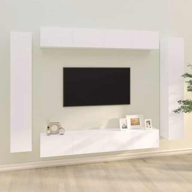 Berkfield Home 8 Piece Classic TV Cabinet Set in White Matt Engineered Wood